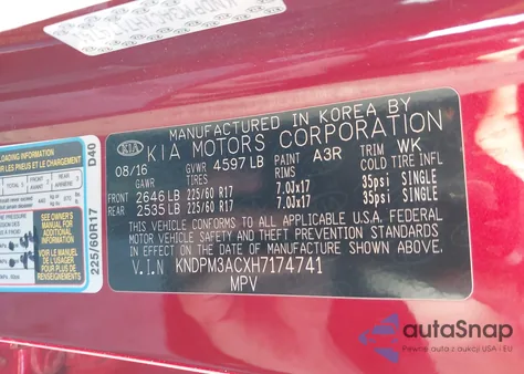 2017 Kia Sportage Lx from USA, damaged, VIN KNDPM3ACXH7174741